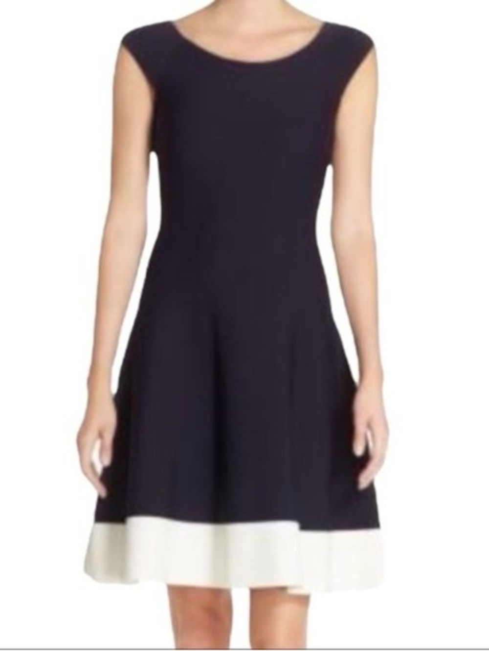Eliza J Black Midi Dress with Cream Contrast Hem 39899